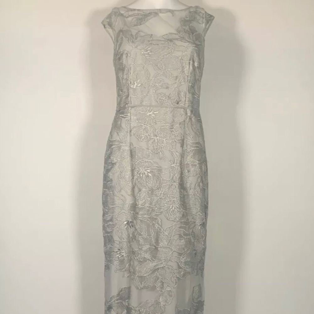 RALPH LAUREN $260 Silver Floral Embroidered Gown
